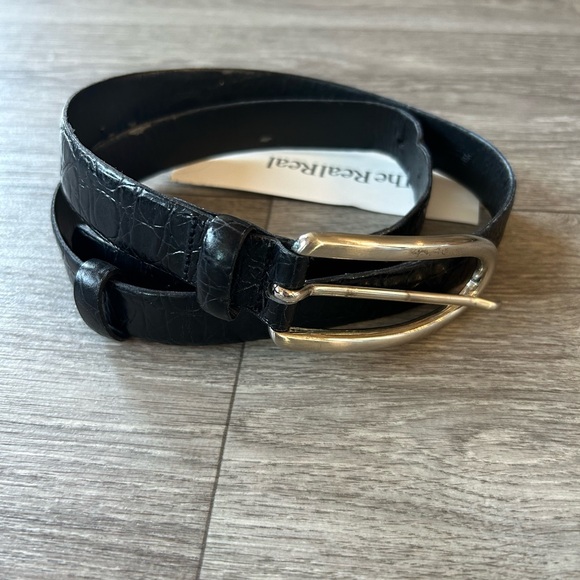 Vintage Ibel Genuine Leather Made in Italy Black Belt Silver Hardware S Luxury - Picture 2 of 13